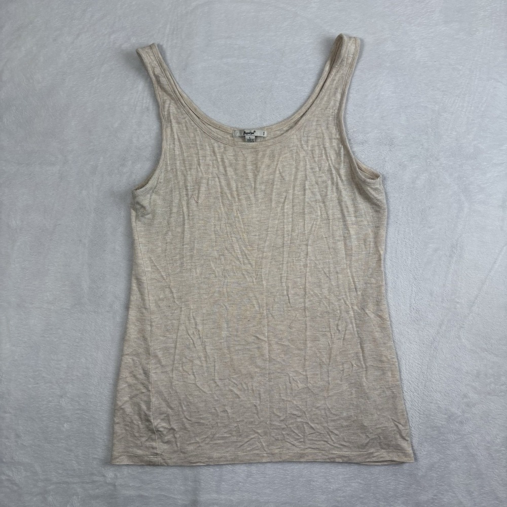 Y2K Papaya Rayon Spandex Beige Sleeveless Tank Top‎ Shirt Women's Large
